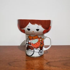 Vintage Breakfast Stacking Set (Bowl + Mug) Girl on a Bike, made in Japan