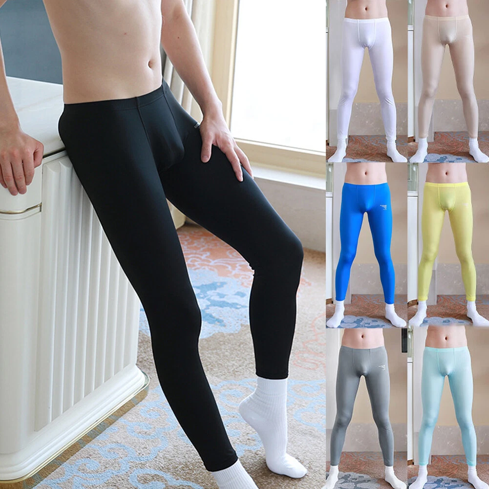 Mens Long Johns Underwear Soft Ice Silk Elastic Sports Legging Pants  Trousers