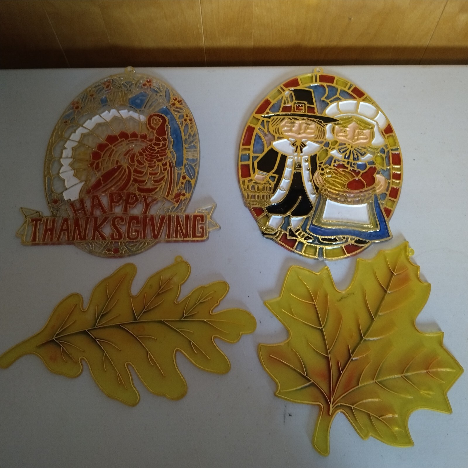 Vtg 80s Thanksgiving Fall Suncatchers Lot of 4 Plastic Turkey Pilgrims Leaves eBay