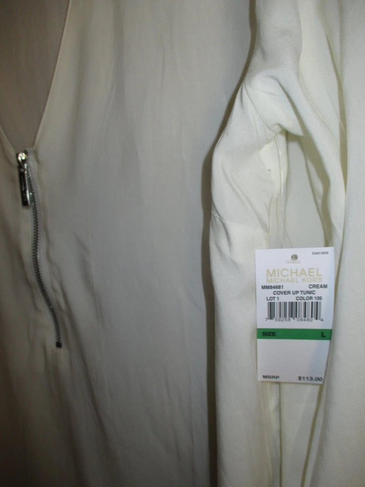 NEW✿ Michael Kors DRESS Sz L TUNIC SHIRT Swimsuit Bikini Coverup Ivory $113 RV - Image 2 of 3