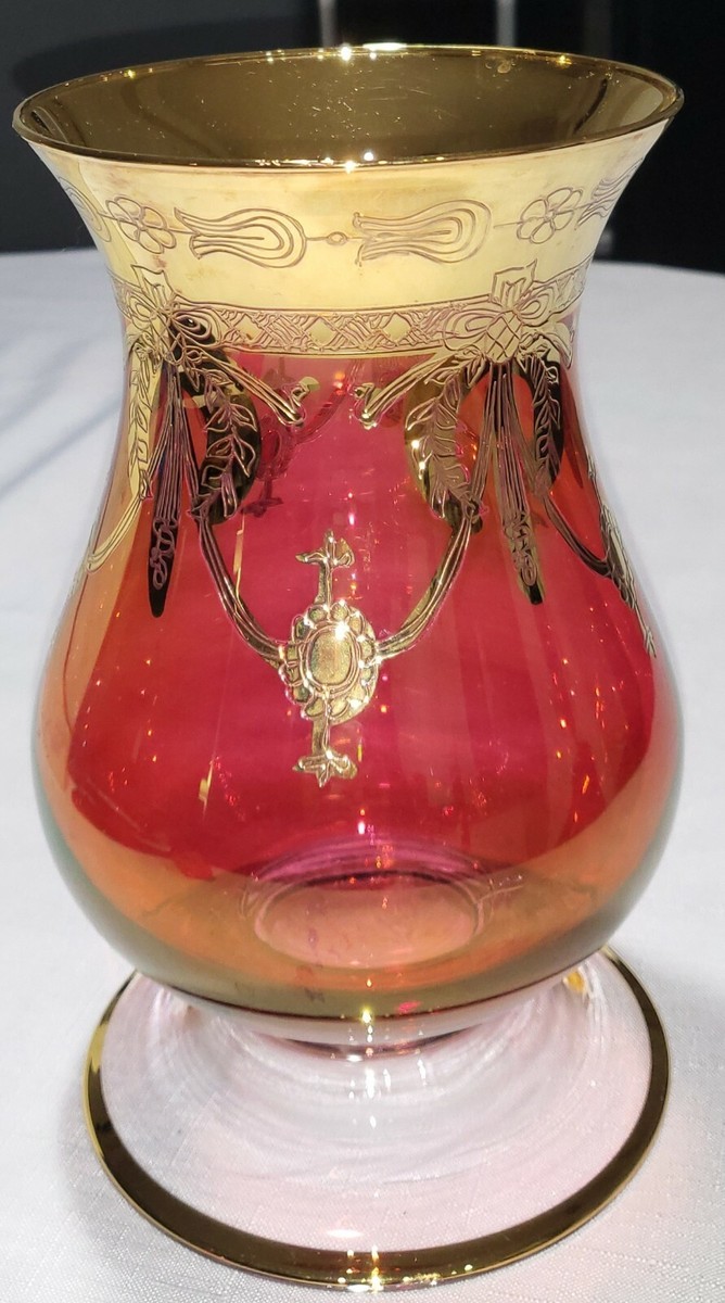 SC Line Italy 24K Gold Encrusted Crystal Glass Vase - Red