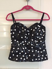 Apart Abend Corsage 36 S TOP schwarz weiß Party Glitzer Kleid old money ABBA 90