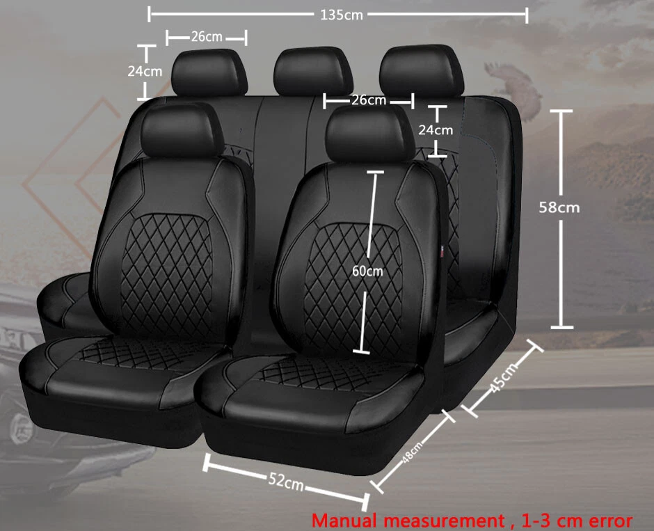 Seat Covers Full Set Cushion Protector Front Rear 5-Sits Pu Leather for Car Suv - Image 2 of 4