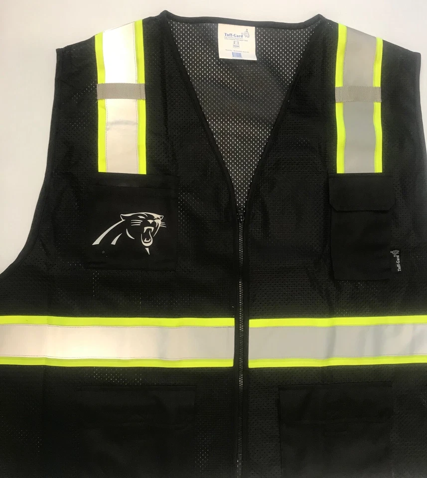 🏈 CAROLINA PANTHERS 🏈 BLACK REFLECTIVE SAFETY VEST W/REFLECTIVE LOGO  - Image 2 of 2