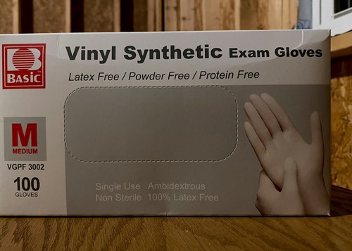 100 Basic Vinyl Synthetische Prüfungshandschuhe Größe Medium NGPF 3002 ~ Latexfrei