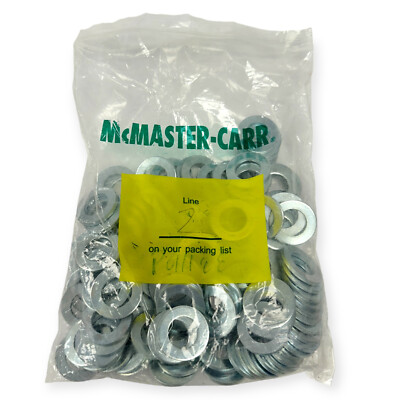 McMaster Carr Flat Washers, Silver, 100 Pcs