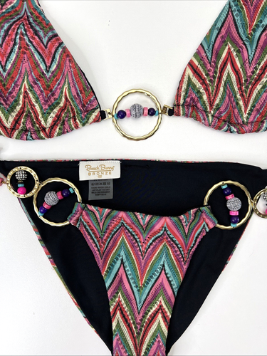 Beach Bunny Bronze Women's Medium/Small Top/Btm Teeny Bikini Colorful Zig-Zag - Picture 2 of 24
