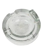 Vintage Heavy Glass Ashtray Clear RARE Holds 3 Slots Smoking Table Bar