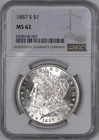1887-S Morgan Silver Dollar, Better Date $1 - NGC MS62 -
