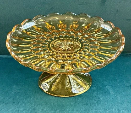 Vintage Amber Anchor Hocking Fairfield Pedestal Cake Plate 10” c1970