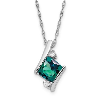 Sterling Silver Lab Created Alexandrite Diamond Pendant Necklace