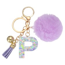 Alphabet Initial Letter Keychain Letter-P Cute Heart Resin Keyrings Purple