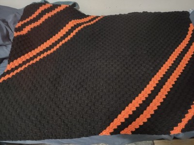 Afghan Crochet Knit Handmade Black Orange Throw Blanket Lap Sofa Harley Colors