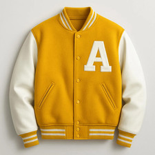 Retro Classic Yellow White Wool Premium Leather Sleeves Letterman Varsity Jacket
