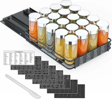 SpaceAid Pull Out Spice Rack Organizer for 8.5"W, 1-Tier, Black, Black 