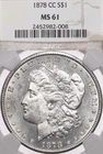 1878-CC $1 NGC MS61 Morgan Silver Dollar Carson City FREE Shipping