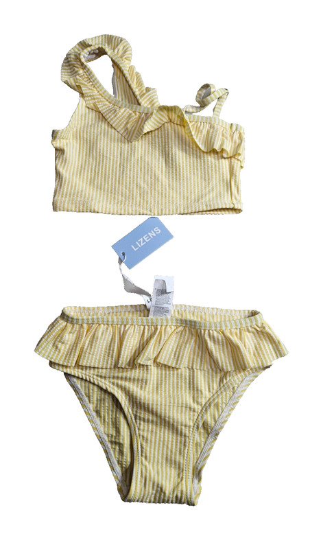 NWY Lizens Yellow One Shoulder Halter Neck Women's Two Piece Swimwear Size 4-5T