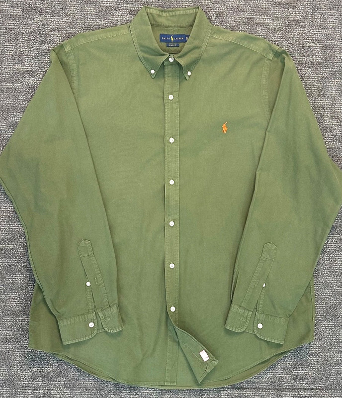 Ralph Lauren Mens XL EXCELLENT Classic Oxford Khaki Green long sleeve shirt