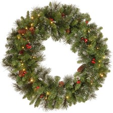 Pre-Lit Artificial Christmas Wreath, White Lights, Crestwood Spruce, 30-Inch