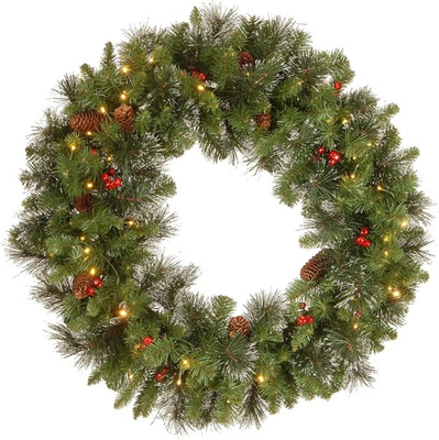#ad Pre Lit Artificial Christmas Wreath White Lights Crestwood Spruce 30 Inch $39.98