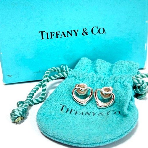 TIFFANY & Co. Elsa Peretti Open Heart Earrings Silver 925 Accessory In Box/Pouch