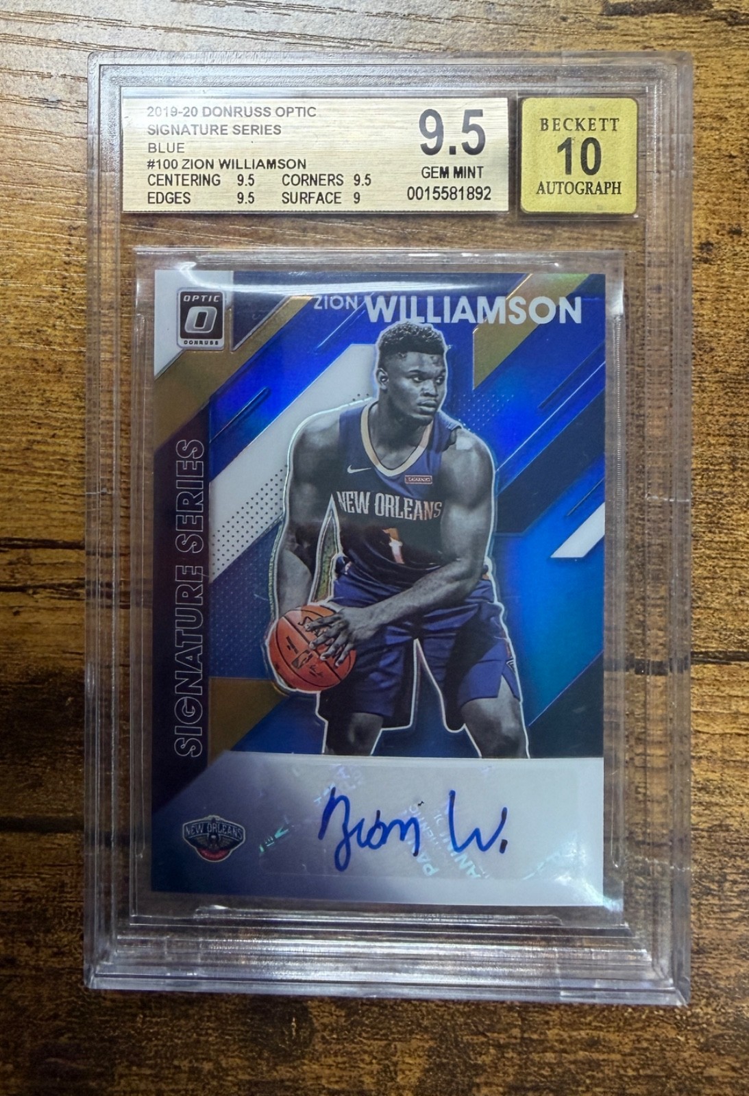2019-20 Donruss Optic Signature Series Zion Willamson Blue RC Auto /25 BGS 9.5