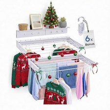 Aluminum Foldable Clothes Drying Rack with 6 Rods & 6 Extra Clips with Shelf |
