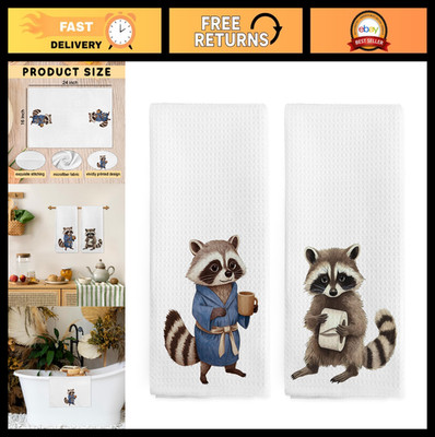 Funny Raccoon Hand Towels Set of 2 - Cute Animal Decor for Kids Bathroom, Kitche