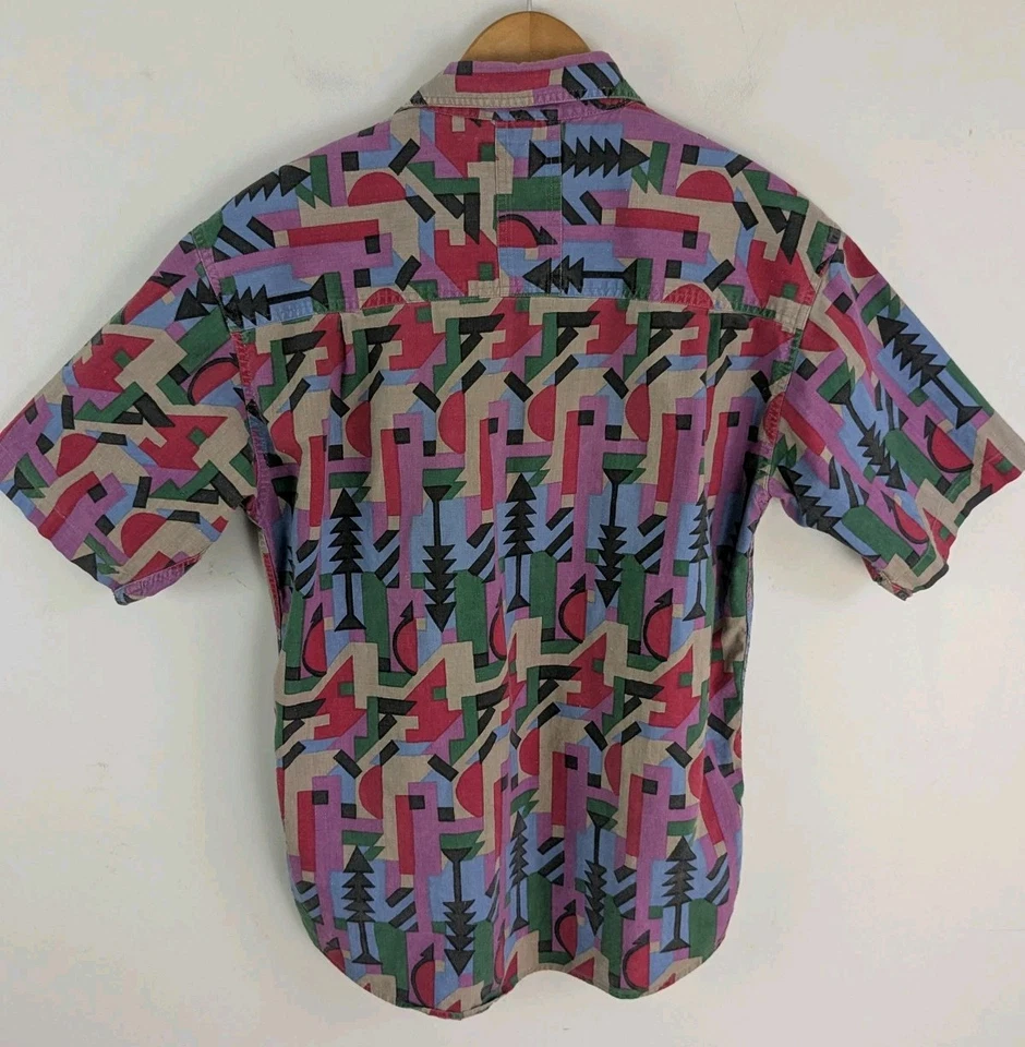 Rare 90s Jansport Mens S M Camp Shirt Tribal Aztec Colorful Button Up Cotton SS - Image 2 of 4