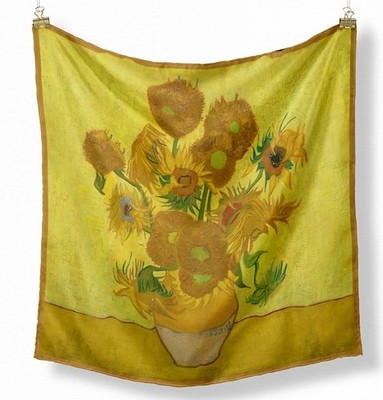 Van Gogh Sonnenblume Seide Satin Quadrat Schal Bandana Stirnband Hals Gesichtsmaske Retro