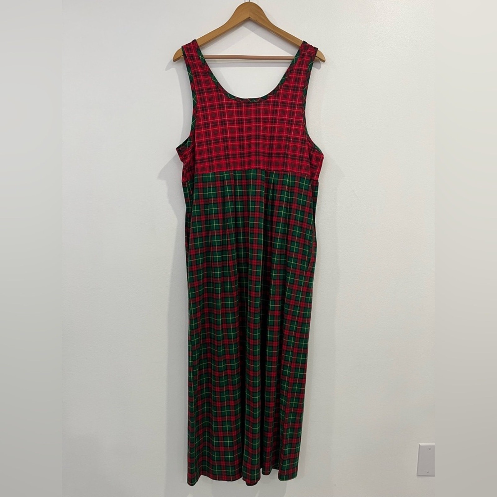 Vintage Red Green Plaid Christmas Cotton Maxi Dre… - image 7