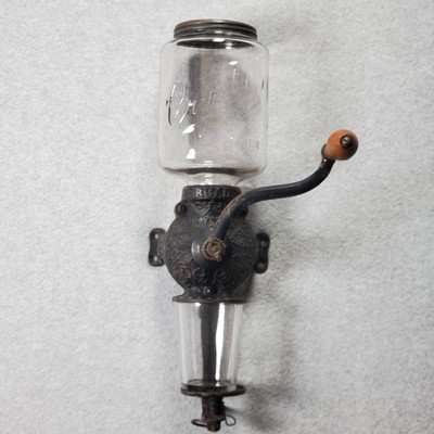 Vintage Arcade Crystal No Wall Mounted Cast Iron Coffee Grinder Mill  Works