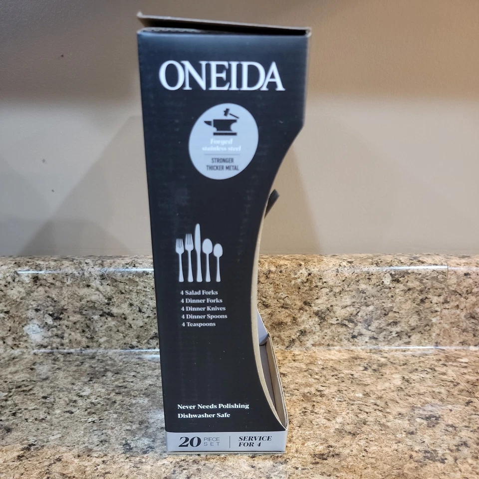 Juego de cubiertos Oneida Harding de 20 piezas de acero inoxidable satinado negro (servicio para 4) Foto 3 de 4