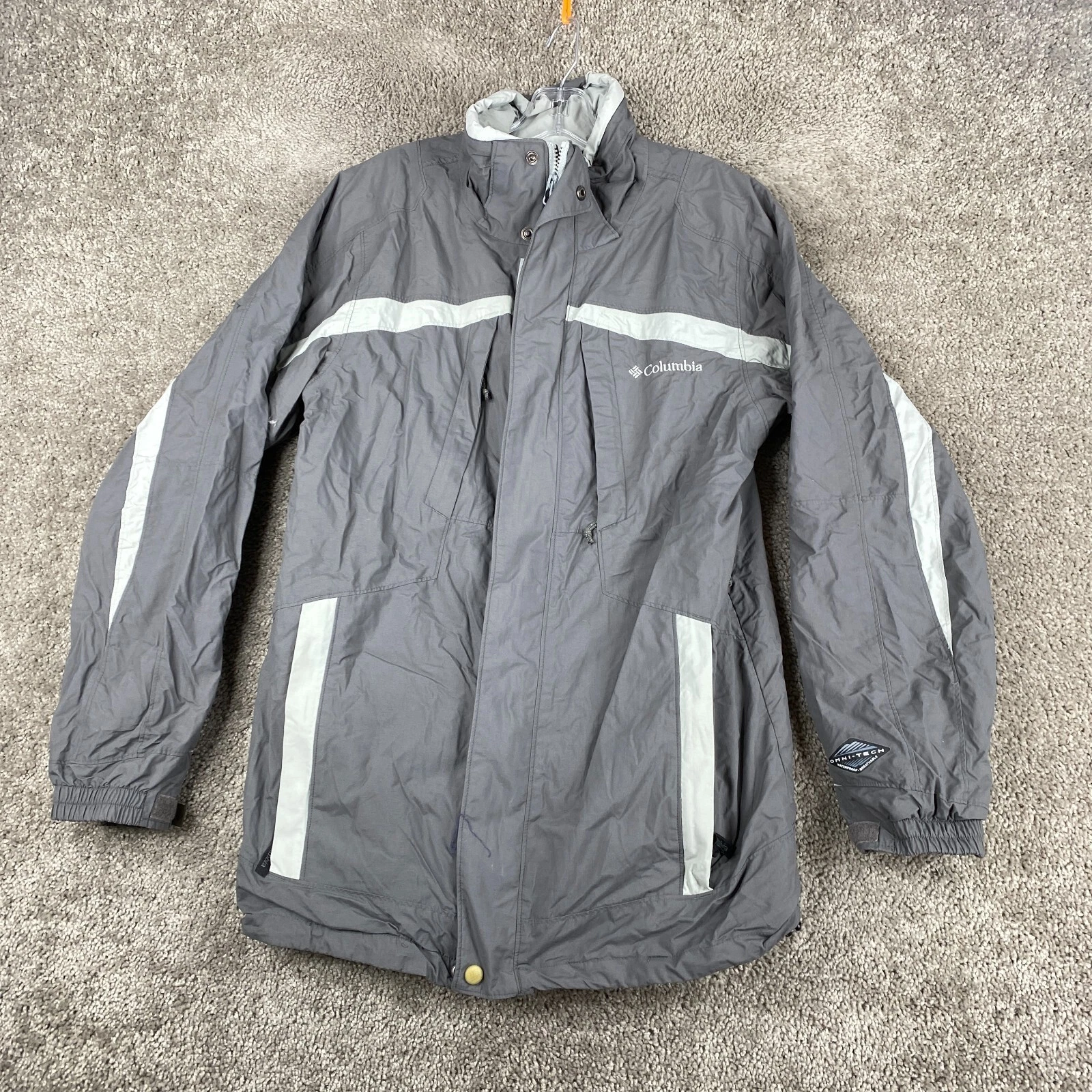 Columbia Windbreaker Jacket Men's Size S Gray Long Sleeve Full Zip Snap Button