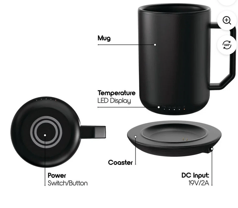 Taza de café IonMug posavasos de carga de acero inoxidable negra Foto 2 de 4