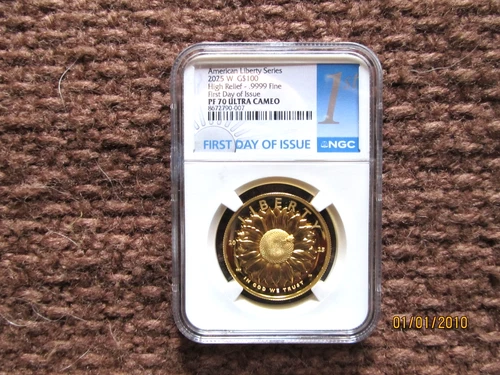2025 W GOLD AMERICAN LIBERTY HIGH RELIEF FIRST DAY ISSUE NGC PF70 UCAM (OGP&COA)