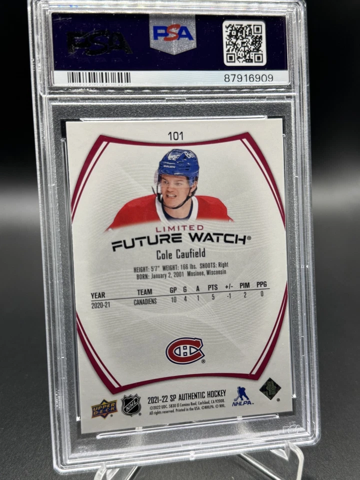 2021-22 Upper Deck SP Authentic Cole Caufield Limited Red Future Watch PSA 10 - Image 2 of 2