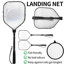 Fly Fishing Landing Net Trout Telescoping Foldable Rubber Mesh Catch Release Net