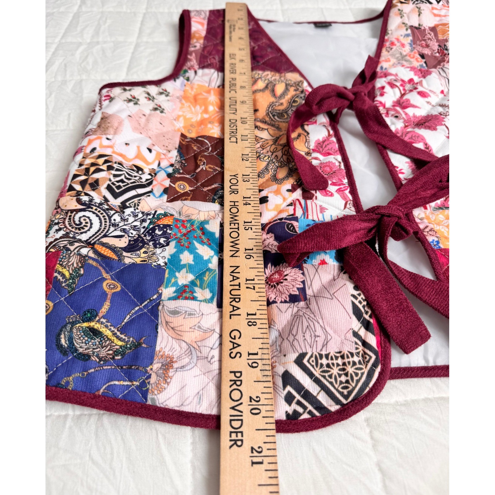 Quilted Patchwork Vest Multi-Color Boho Floral Fr… - image 5