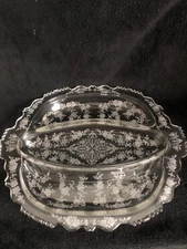 Vintage Tiffin Cherokee Double Handled Etched Glass Tray