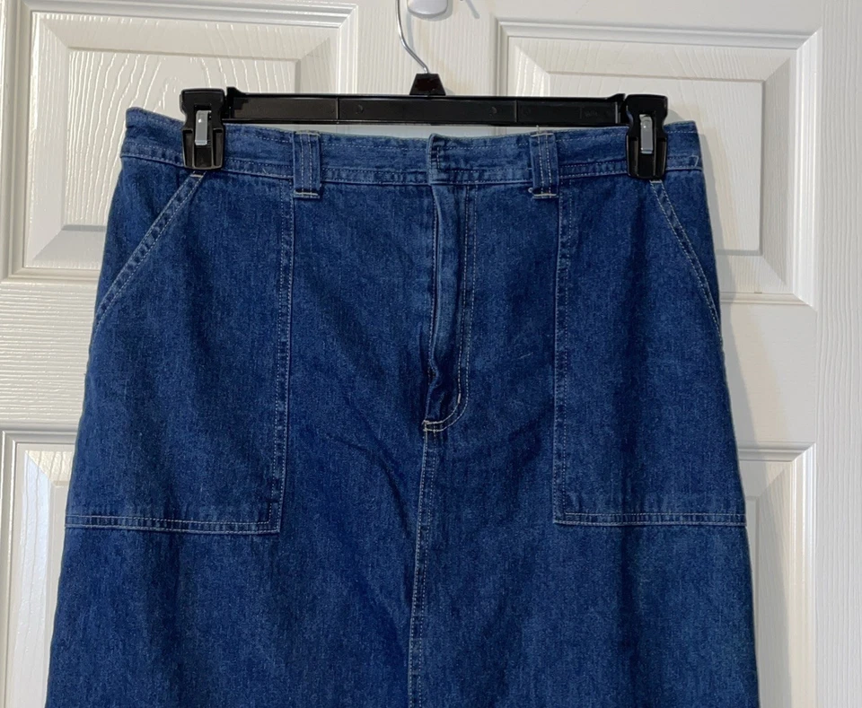 White Stag Jean Skirt Womens Embroidery Blue Straight Box Pockets Size 14 - Image 3 of 4