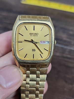 Vintage Men's Seiko SQ 8123-5129 Gold Tone Quartz Day Date Watch