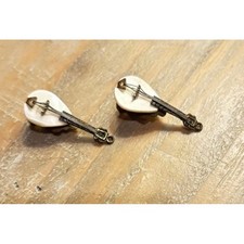 Vintage Mother of Pearl Mandolin Lute Clip On Earrings Musical Instrument Brass