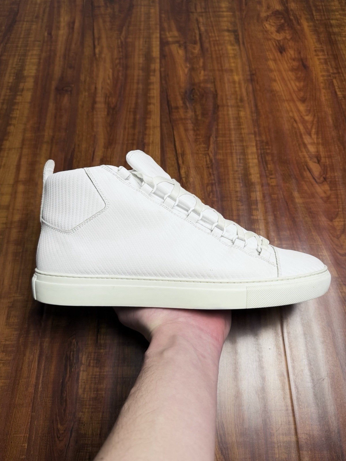Balenciaga Arena Mens White Leather High Sneakers - Size 44B 11US - SHIP ASAP thumbnail 4