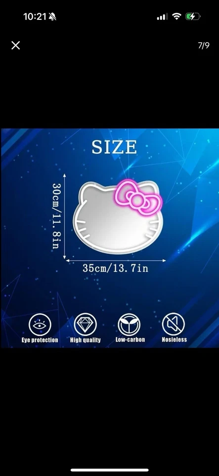 Espejo LED de neón Hello Kitty - Decoración de pared horizontal alimentado por USB, interior, dormitorio Foto 4 de 4