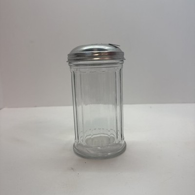 Vintage Gemco Sugar Dispenser Ribbed Glass Diner Stainless Metal Flip Lid USA