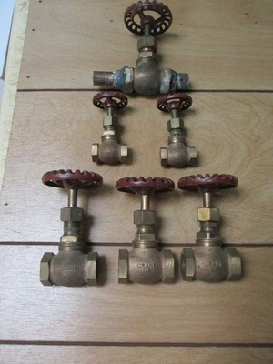 Vintage Brass Crane Gate Valves 125 Made in USA Lot of 6