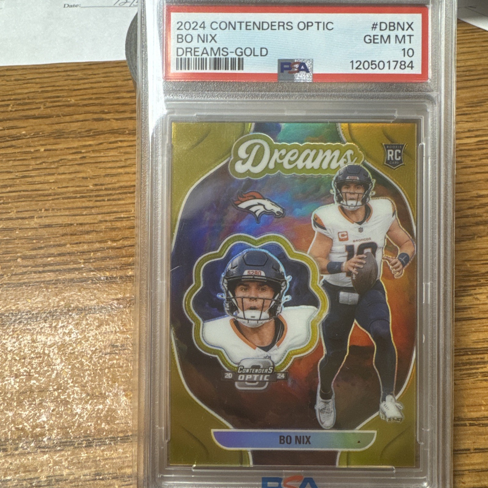Bo Nix Panini Contenders Optic Dreams #DBNX Gold