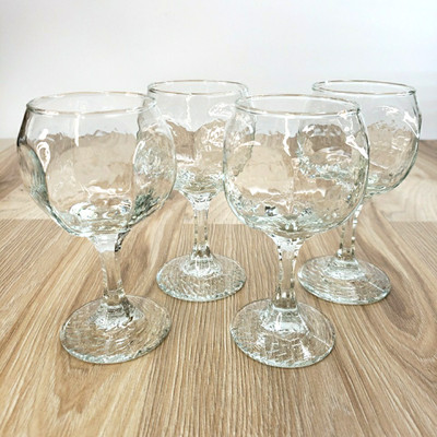 Libbey Chivalry Hock Wine Glass Goblet 5.375 Tall Clear Glass Textured 4 pcs