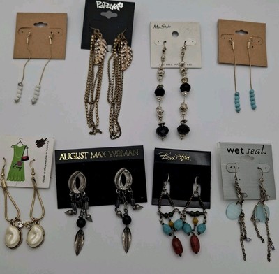 Fashion Earrings Long Pierced Mixed Brands Lot Of 8 Dangle Pairs